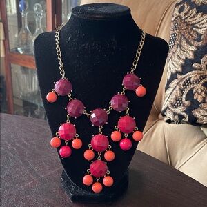 #123 - LIVE SHOW - Erica Lyons Statement Pink, Coral & PurpleBeaded Bib Necklace